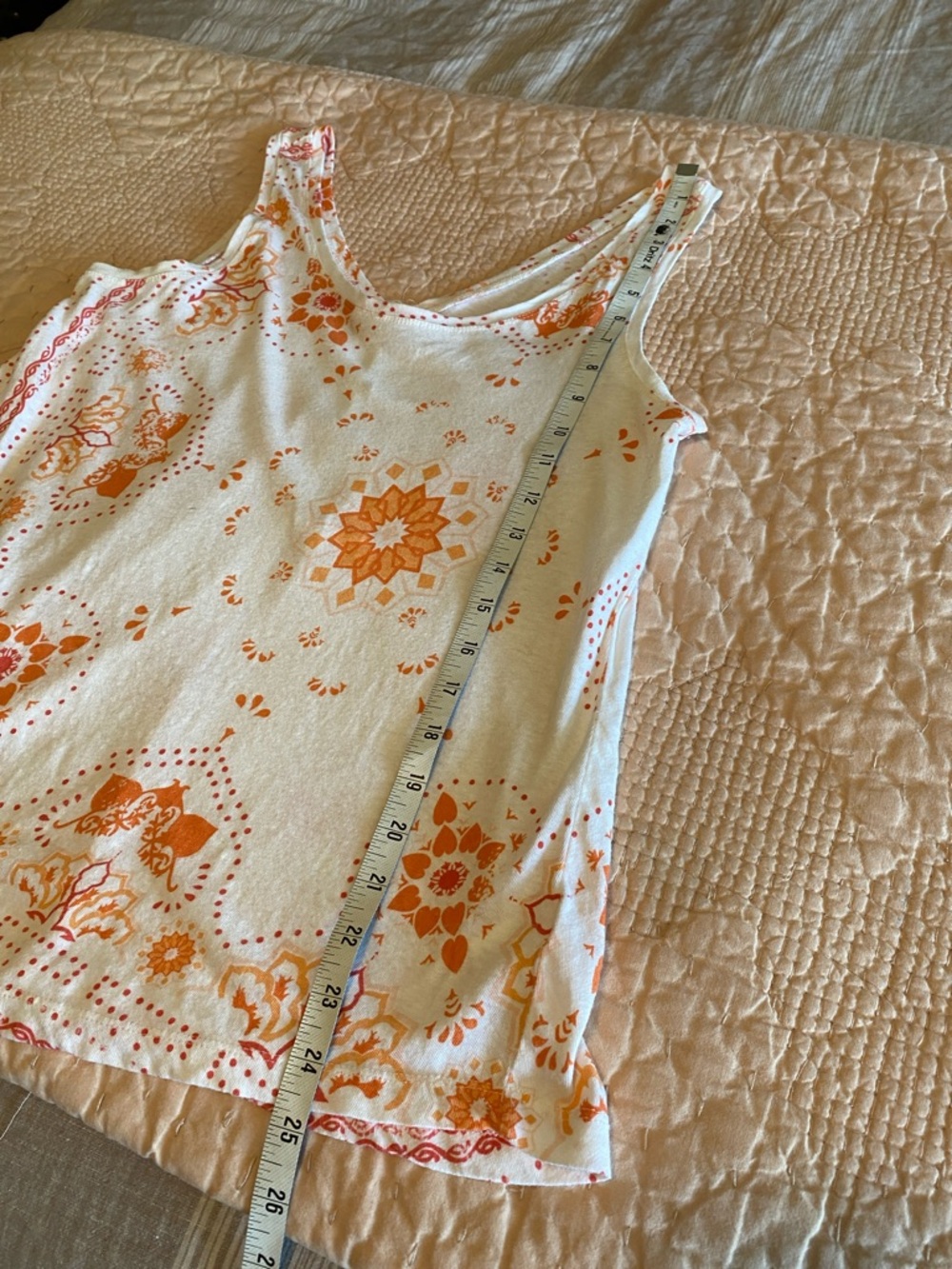 Lucy & Laurel White Linen/Cotton Tank with Orange Floral Print, Women’s Size M - Picture 4 of 8